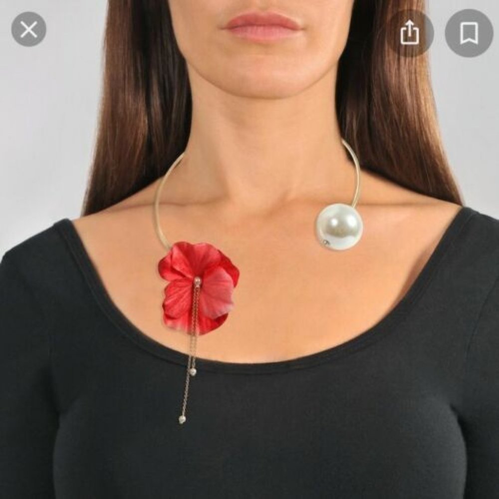 Anton Heunis Coral Red Flower And Pearl Necklace and matching bracelet